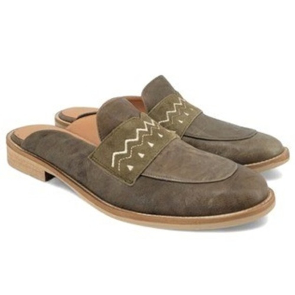 Sundance Leather Mule Loafers EU 38/7.5 Boho Artisan Western Embroidered Slipon